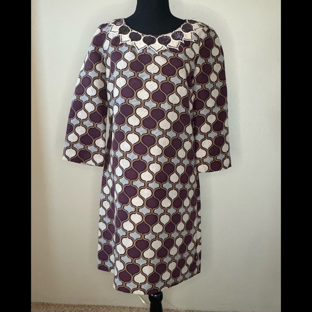 Tory Burch, printed silk shift dress with beaded neckline